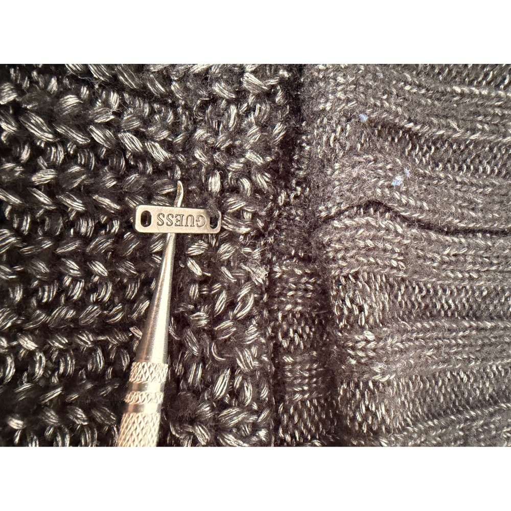 Guess Cardigan Sweater Large Charcoal Gray Double Breasted Shawl Collar Knit - Picture 6 of 10